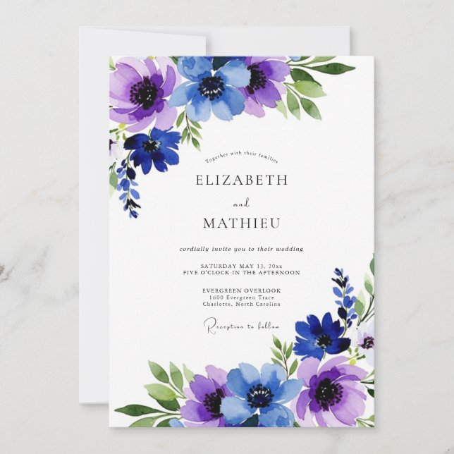 Invitación Boda de invierno violeta luminoso (Anverso)