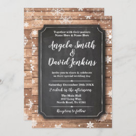 Invitación Boda De Invierno Wood Wonderland Chalk Snowflakes