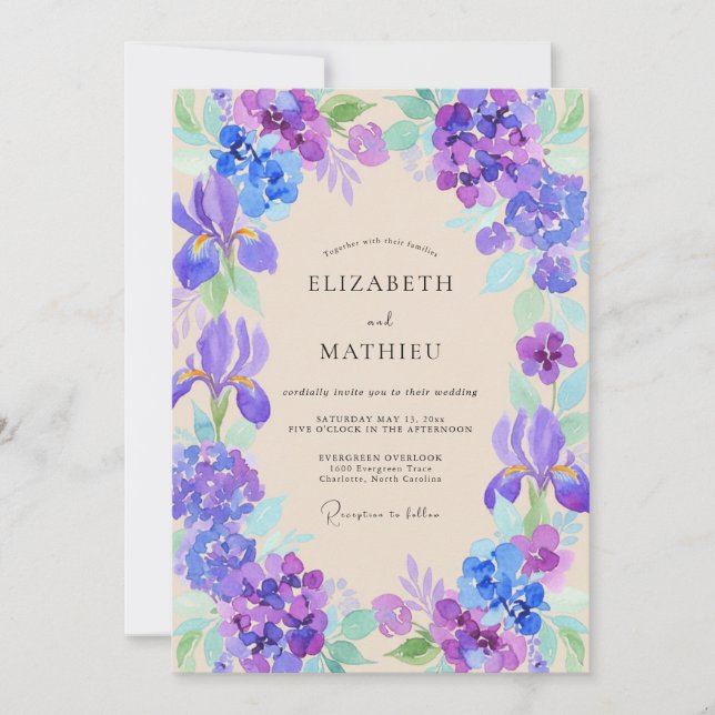 Invitación Boda de Iris Eucalipto Violeta Caracolillo (Anverso)