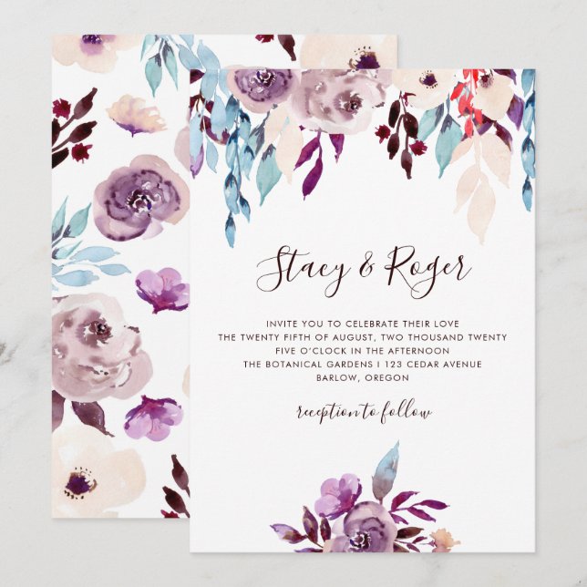 Invitación Boda de jardín acuarela (Anverso / Reverso)