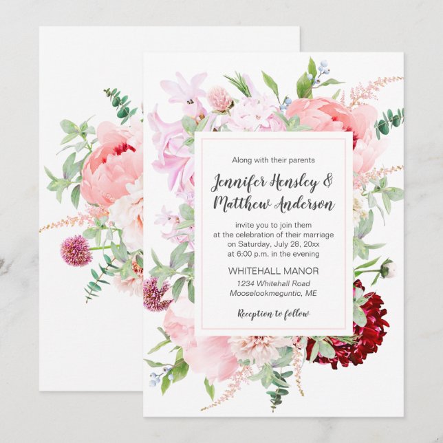 Invitación Boda de jardín acuarela silvestre | (Anverso / Reverso)