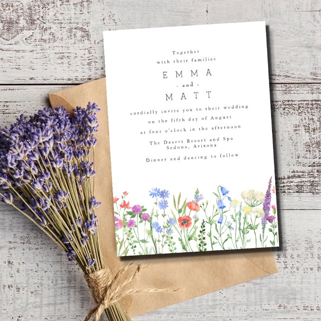 Invitación Boda de Jardín Boho de Primavera con Flores Silves (Wildflower Spring Boho Garden Wedding Invitation)