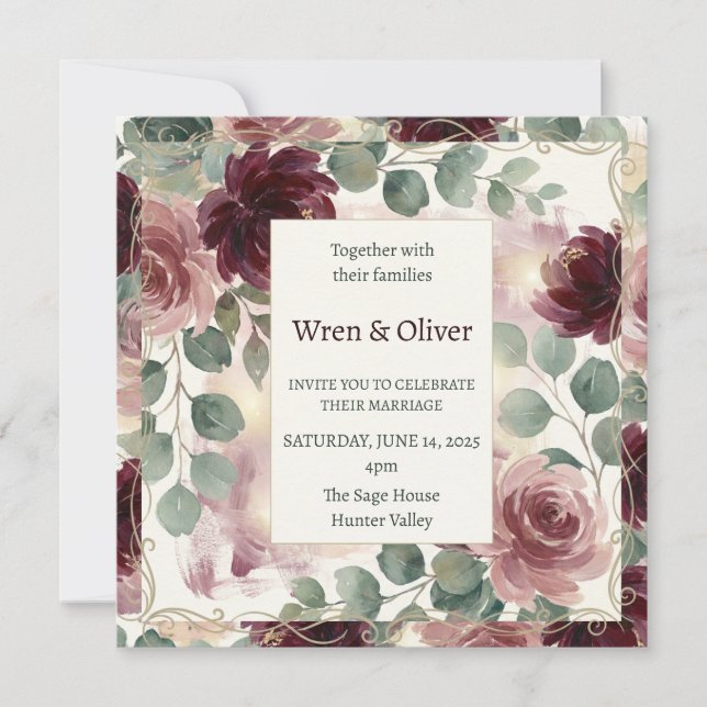Invitación Boda de Jardín Borgoña (Anverso)