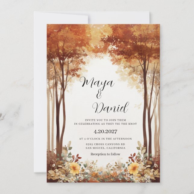 Invitación Boda de jardín boscoso de otoño (Anverso)