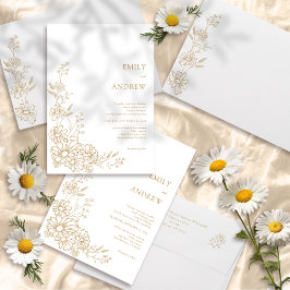 Invitación Boda de Jardín Botánico de Margaritas Dorado y Bla