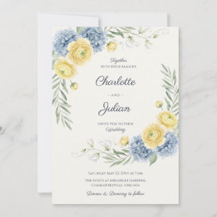 Invitación Boda de jardín campestre francés Hydrangea azul QR