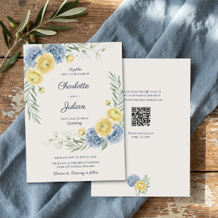 Invitación Boda de jardín campestre francés Hydrangea azul QR