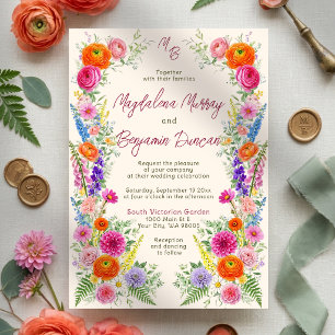 Invitación Boda de Jardín Caprichosa con Flor Silvestre Color