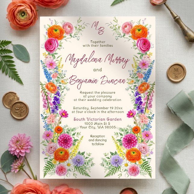 Invitación Boda de jardín caprichosa con flores silvestres co (Subido por el creador)