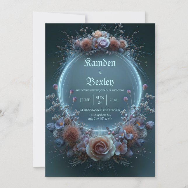 Invitación Boda de Jardín Celestial Rosa Champán Neon (Anverso)