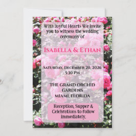 Invitación Boda de Jardín con Arbusto de Rosas Rosadas Vibran