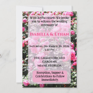 Invitación Boda de Jardín con Arbusto de Rosas Rosadas Vibran