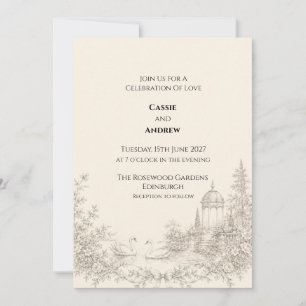 Invitación Boda de jardín con cisnes en toile vintage