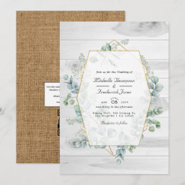 Invitación Boda de jardín con código QR eucalipto geométrico