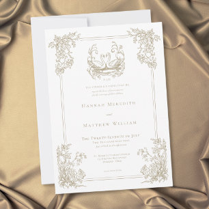Invitación Boda de Jardín con Cresta de Cisne Dorado Elegante
