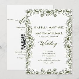 Invitación boda de jardín con estampado floral verde oliva y 