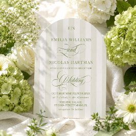 Invitación Boda de jardín con monograma de rayas verdes