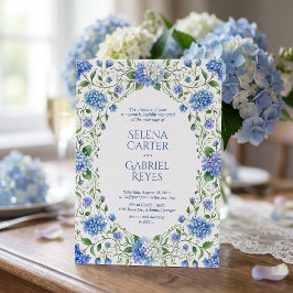 Invitación Boda de Jardín Costero con Hortensias Azules Polvo