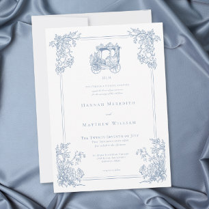 Invitación Boda de Jardín de Carruaje Azul Elegante Vintage