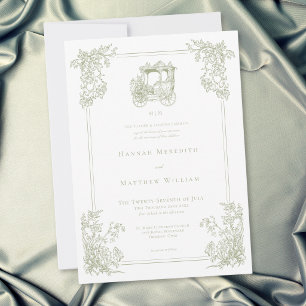 Invitación Boda de Jardín de Carruaje Verde Elegante Vintage