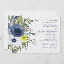 Invitación Boda de jardín de flores blancas amarillas y encaj