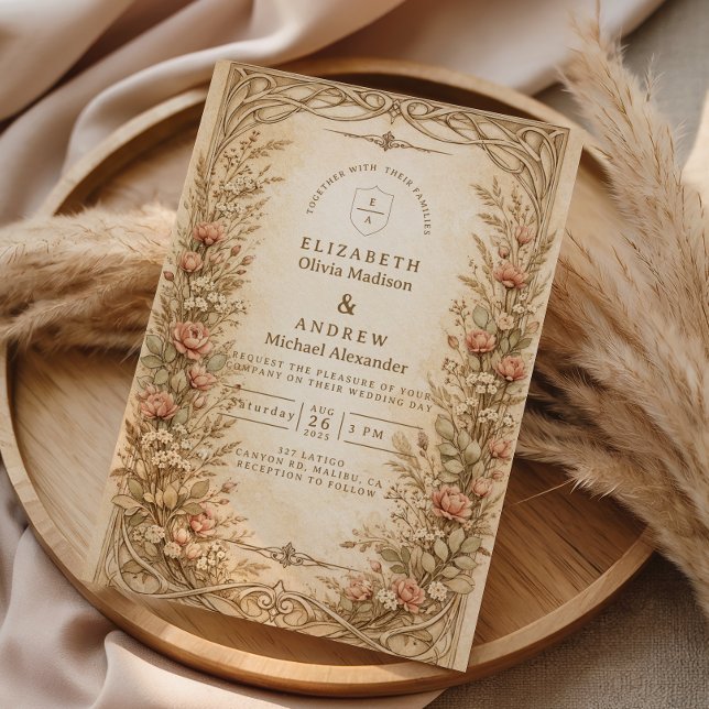 Invitación Boda de Jardín de Flores Silvestres Botánicas Vint (Subido por el creador)