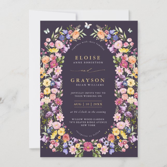 Invitación Boda de jardín de flores silvestres de primavera c (Anverso)