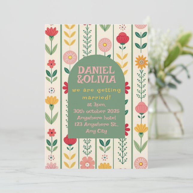 Invitación Boda de jardín de flores silvestres de primavera c (Anverso de pie)