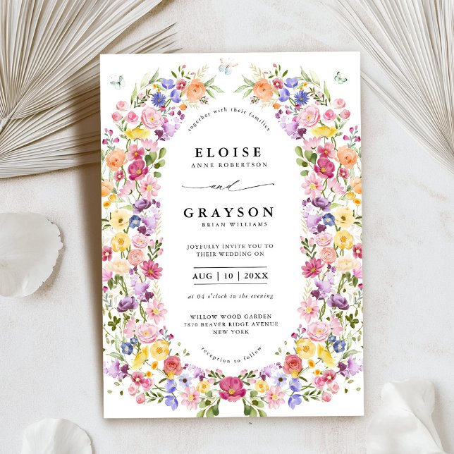 Invitación Boda de jardín de flores silvestres de primavera c (Colorful Spring Wildflower Meadow Garden Wedding Invitation)