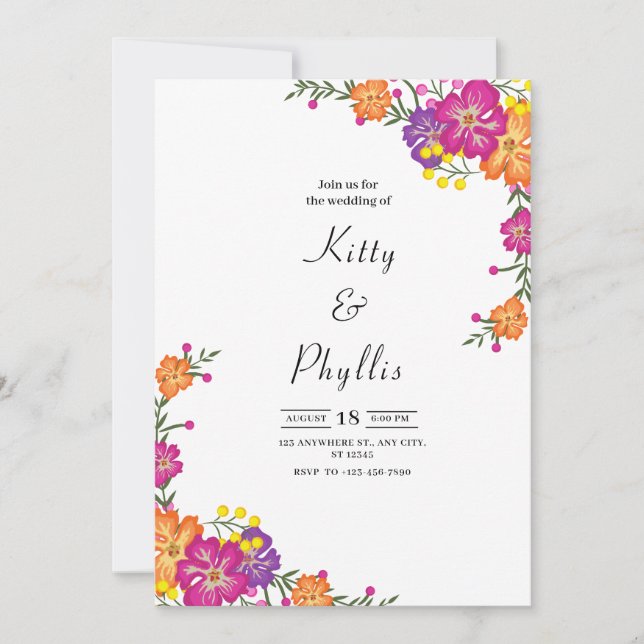 Invitación Boda de jardín de flores silvestres de primavera c (Anverso)