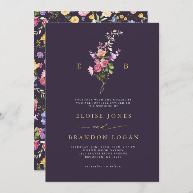 Invitación Boda de jardín de flores silvestres de primavera c (Anverso / Reverso)