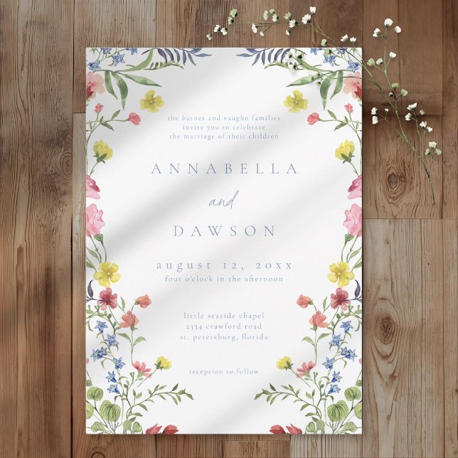 Invitación Boda de Jardín de Flores Silvestres de Primavera R (Romantic Spring Wildflower Garden Wedding Invitation)