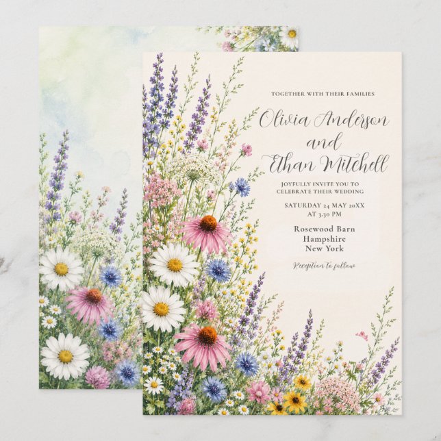 Invitación Boda de Jardín de Flores Silvestres de Verano (Anverso / Reverso)
