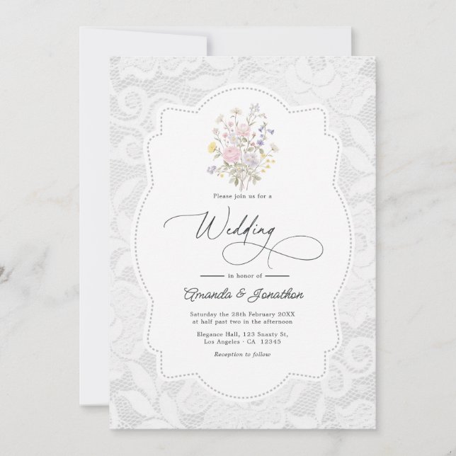 Invitación Boda de jardín de flores silvestres románticas Cot (Anverso)
