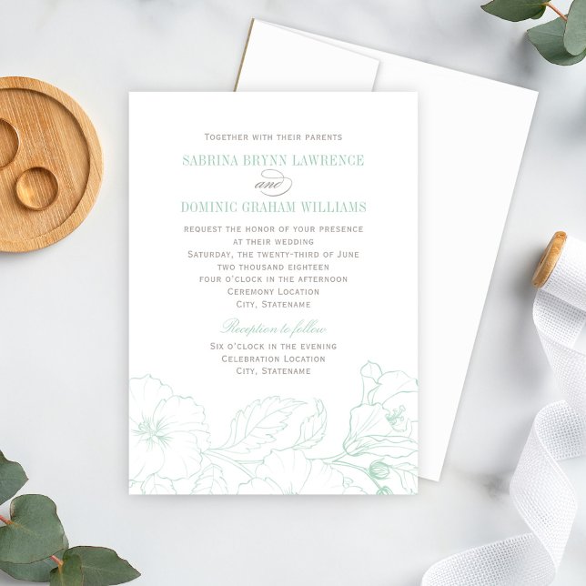 Invitación Boda de jardín de Hibisco Verde Menta (Subido por el creador)