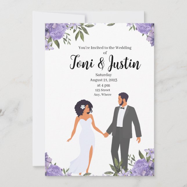 Invitación Boda de jardín de lavanda afroamericana (Anverso)