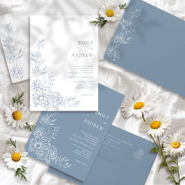 Invitación Boda de Jardín de Margaritas Botánicas Azul Polvor