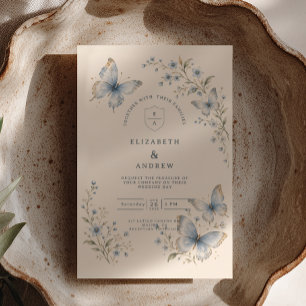 Invitación Boda de Jardín de Mariposas Azul Polvoriento