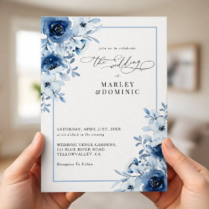 Invitación Boda de jardín de primavera elegante floral azul p