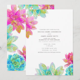 Invitación Boda de jardín de verano de suculentas rosa brilla
