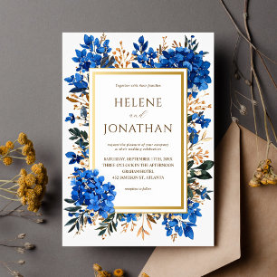Invitación Boda de Jardín Elegante de Terracota Azul Cobalto