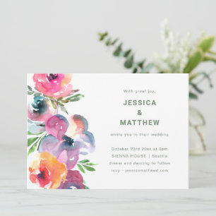 Invitación Boda de jardín floral acuarela boho púrpura rosa