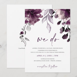 Invitación Boda de jardín floral acuarela ciruela púrpura