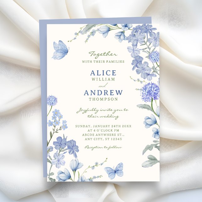 Invitación Boda de jardín floral azul (Subido por el creador)