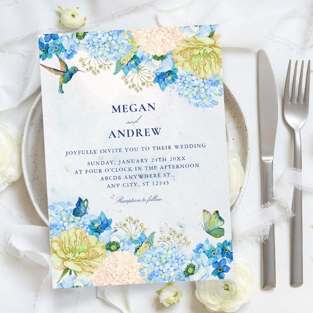 Invitación Boda de jardín floral azul (Subido por el creador)