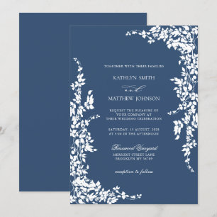 Invitación Boda de Jardín Floral Azul Azul Vintage