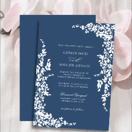 Invitación Boda de Jardín Floral Azul Azul Vintage