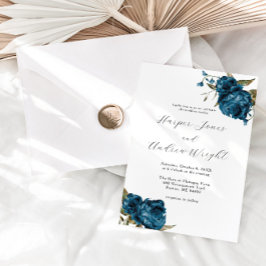 Invitación Boda de jardín floral azul de la marina