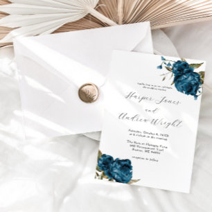 Invitación Boda de jardín floral azul de la marina