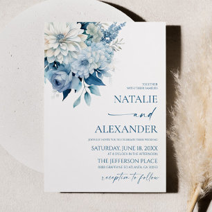 Invitación Boda de jardín floral blanco azul polvoriento